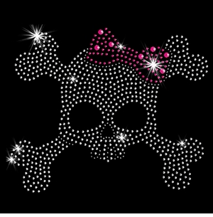Skull & Crossbones With Pink Bow Sparkly Rhinestud Rhinestones Plus Size & Supersize T-Shirts S M L XL 2x 3x 4x 5x 6x 7x 8x 9x (All Colors)