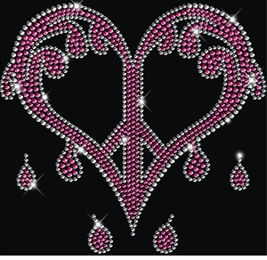 Sparkly Rhinestud Rhinestones Pink & Silver Dripping Peace Heart Plus Size & Supersize T-Shirts S M L XL 2x 3x 4x 5x 6x 7x 8x 9x (All Colors)