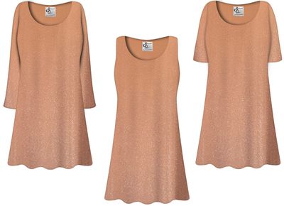 New! Plus Size Tan and Silver Glimmer Slinky Top Tunics Tanks Blouses 1x - 9x