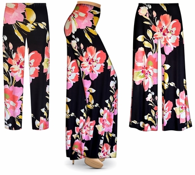 NEW! Large Pink Flowers Rayon Jersey Floral Pants - Plus Size 0x-9x