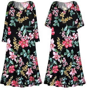 Black Tropical Floral Plus Size Muumuu Nightgown - Brushed Soft Sleep Dress (XL-9X)