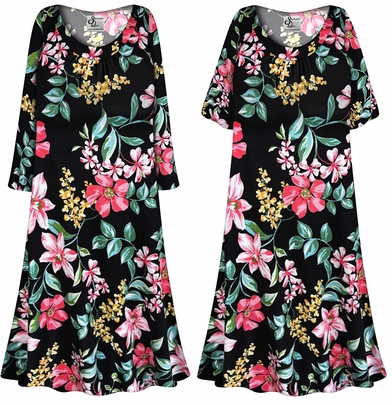 Black Tropical Floral Plus Size Muumuu Nightgown - Brushed Soft Sleep Dress (XL-9X)