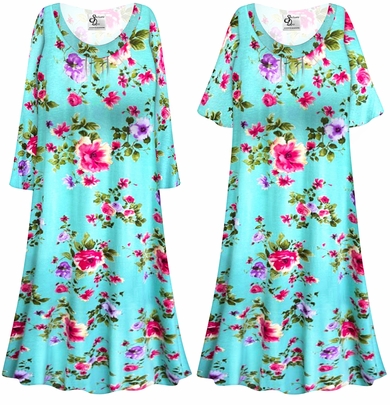 Women's Plus Size Aqua Blossom Rayon Jersey Muumuu Nightgown � Soft Floral House Dress with Custom Sleeve & Length Options XL-9X