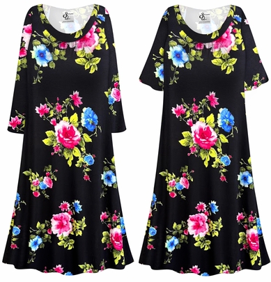 Plus Size Black Floral Rayon Jersey Muumuu Lounger Dress � Soft Lounge Dress, House Dress, Sleep Dress with Custom Sleeve & Length Options