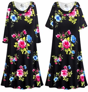 Plus Size Black Floral Rayon Jersey Muumuu Lounger Dress � Soft Lounge Dress, House Dress, Sleep Dress with Custom Sleeve & Length Options