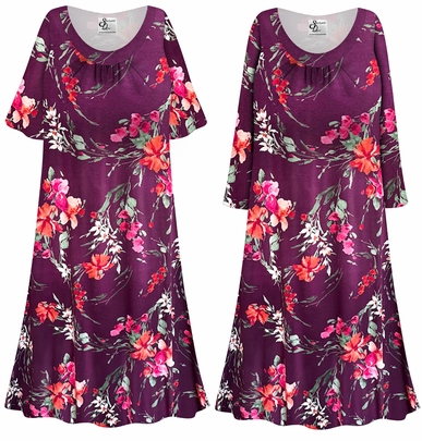 PJS-MUUMUU-2187Plus Size Burgundy Floral Muumuu Dress � Rayon Jersey House Dress with Custom Length & Sleeves XL-9X