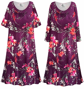 PJS-MUUMUU-2187Plus Size Burgundy Floral Muumuu Dress � Rayon Jersey House Dress with Custom Length & Sleeves XL-9X