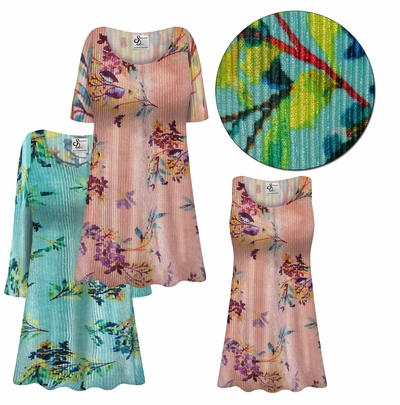 NEW! Customizable Plus Size Coral or Sea Foam Floral Crinkle Satiny Tops 0x 1x 2x 3x 4x 5x 6x 7x 8x