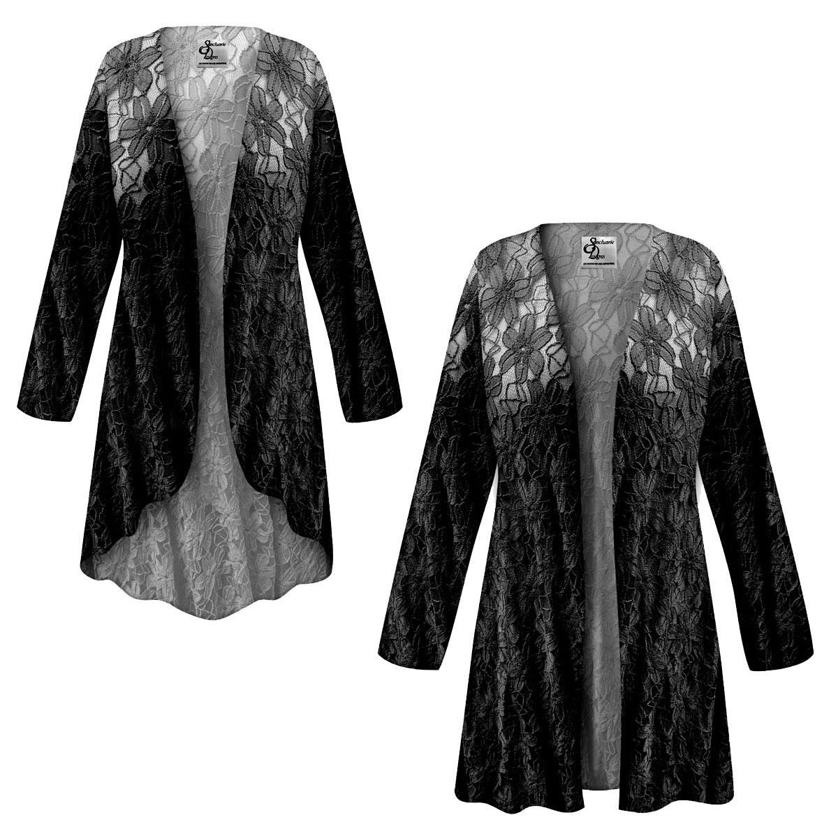 Plus Size Black Lace Sheer Women's Jackets & Dusters Customizable 1x to 9x