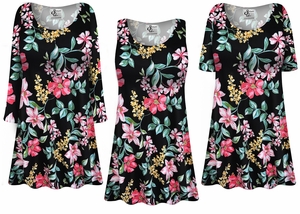 Plus Size Black Tropical Floral Custom Top - Adjustable Sleeve, Neckline & Length Options | A-Line Tunic (XL-9X)