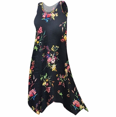 CLOSEOUT CLEARANCE! Plus Size Black Colorful Canvas Sharktail Hem Swimsuit Cover Up Dress with Pockets 5x