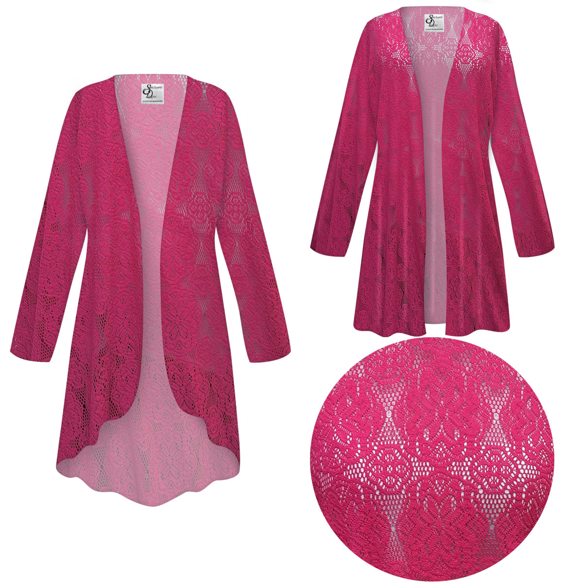 Plus Size Pink Crochet Women's Jackets & Dusters Customizable