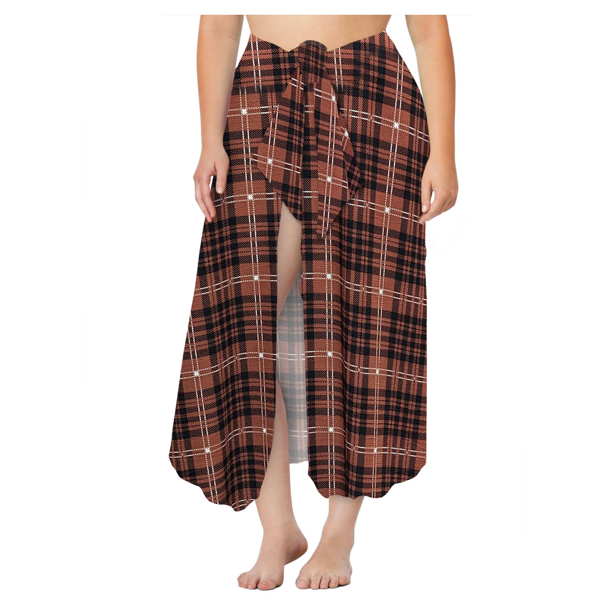 Plus Size Red Plaid Swimsuit Summer Cover Up Sarong