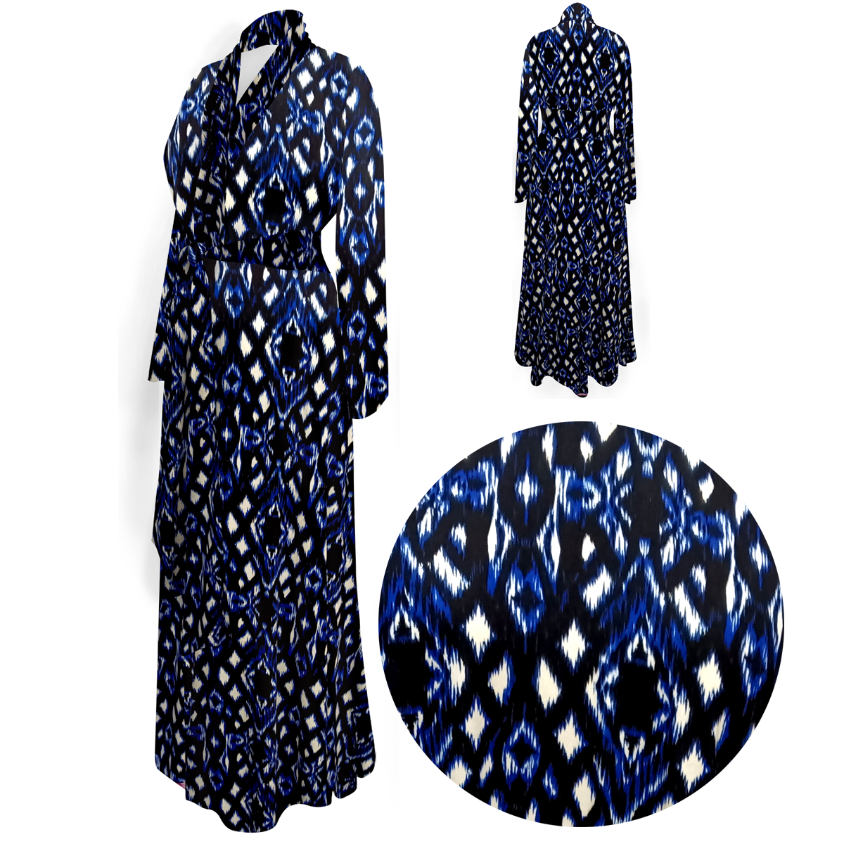 Plus Size Women's Black Diamond Print Ultra Soft Robe with Attached