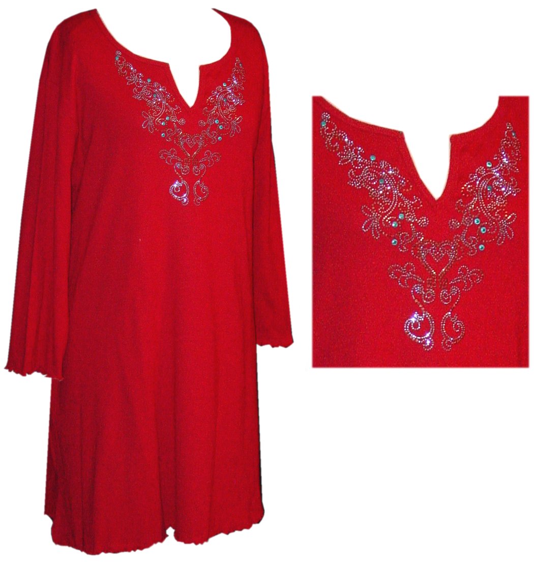SALE! Plus Size Red Rhinestone Tops, Sparkly Plus Size & Supersize Extra Long Shirts 0x 1x 2x 3x