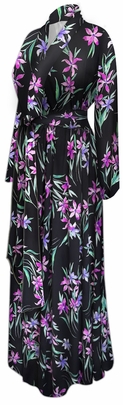 NEW! Ultra Soft Brushed Jersey Violet Night Print Plus Size & Supersize Retro Style Dressing Gown / Hostess Robes 1x-9x