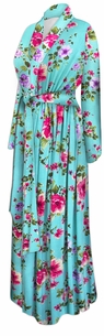 Plus Size Aqua Blossom Floral Rayon Jersey Robe | Soft Stretch Long Women's Robe | Handmade Floral Lounge Robe