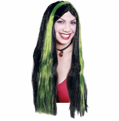 CLOSEOUT CLEARANCE! Black and Green Streak Wig