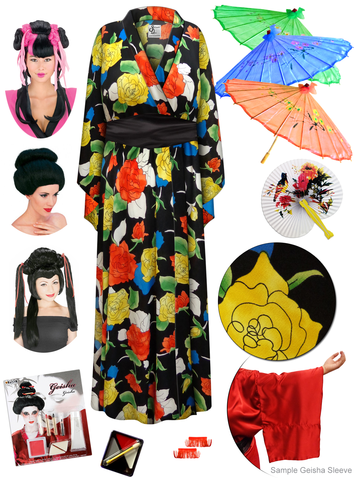 SALE! Bright Roses Print Geisha Costume Plus Size & Supersize 0x 1x 2x 3x 4x 5x 6x 7x 8x 9x