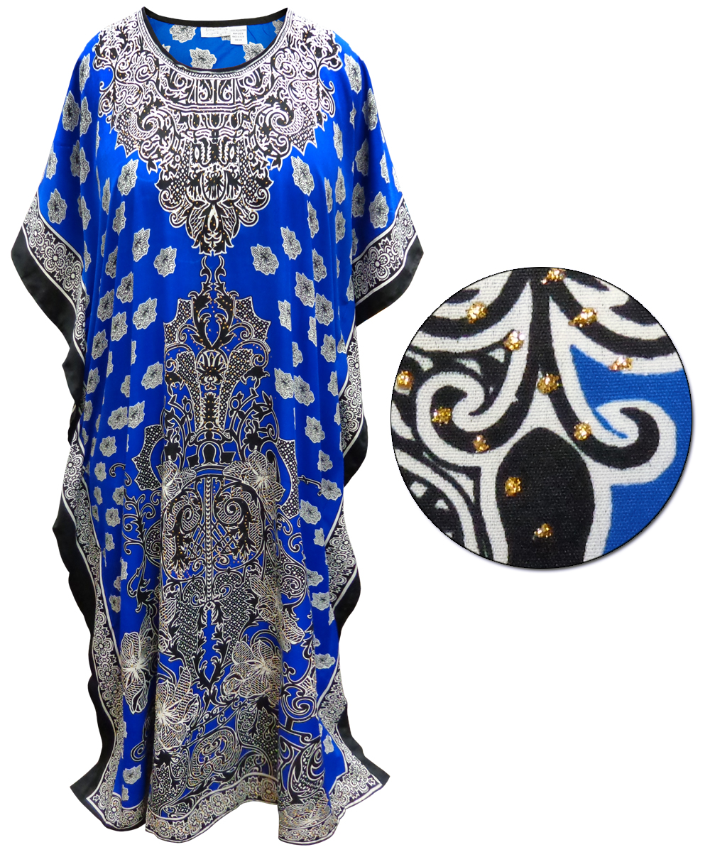 SOLD OUT! Customizable Plus Size Royal Blue Floral Print Long Caftan