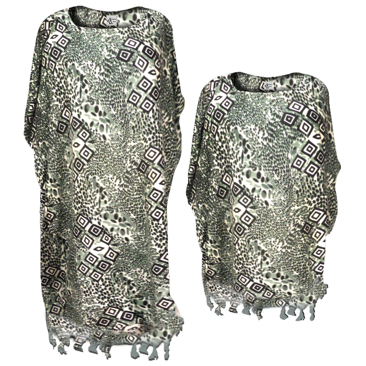 SOLD OUT! Grey Cubes Rayon Print Plus Size & Supersize Caftan Dress or