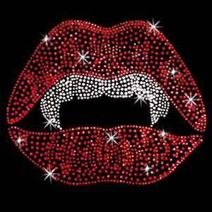 Red Lips with Fangs Sparkly Rhinestones Plus Size & Supersize T-Shirts S M L XL 2x 3x 4x 5x 6x 7x 8x 9x (All Colors)