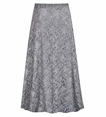 Plus Size Grey Stretch Lace Maxi Skirt with Lining - Elegant Floral Lace Skirt XL-9x