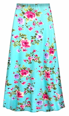Plus Size Aqua Blossom Floral Rayon Jersey Skirt | Custom Length & Style Options | Soft Stretch Women's Skirt