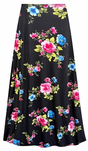 Plus Size Floral Rayon A-Line Skirt � Women's Lightweight Pull-On Maxi Skirt, Casual Beach, Resort & Vacation Wear, Custom Length Available XL-9X