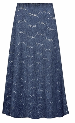 Plus Size Navy Stretch Lace Maxi Skirt with Lining - Elegant Floral Lace Skirt XL-9x