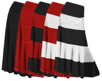 CLOSEOUT CLEARANCE! Pretty Black Solid or Multi Black Red Plus Size & Supersize Elastic Waist Crush Velvet Tiered Skirt 2x/3x