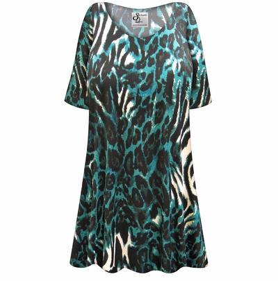 CLOSEOUT CLEARANCE! Black & Teal Animal Slinky Print Plus Size & Supersize Short or Long Sleeve Shirts - Tunics - Tank Tops - Sizes 4x