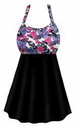 Plus SIze Lilac Floral and Black Babydoll Style 2pc Swimdress 