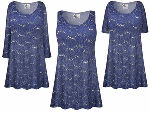 Plus Size Silver Sequin Navy Lace Tunic Top | A -Line or Princess Cut Blouse | XL-9X 