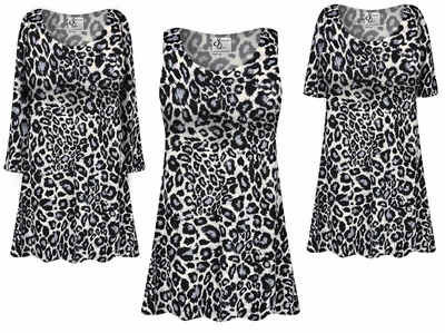 Plus Size Leopard Print A-Line Tunic Top | Slinky Poly-Spandex Customizable Blouse | XL-9X