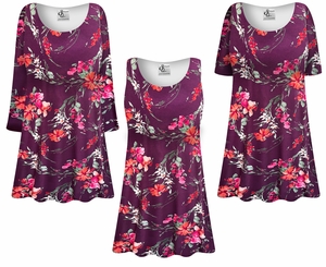 Plus Size Burgundy Floral Tunic Top � Customizable A-Line Jersey Top XL-9X