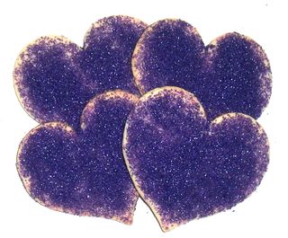 1/2 Pound Heart Shaped Sugar Cookies with Purple Sugar in a Standing Box