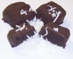 Dark Chocolate Covered Browine Bites with Coconut in a 1 Pound Decorative Tray with Krinkle