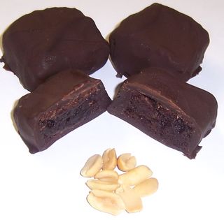 Dark Chocolate Covered Browine Bites with Peanuts in a 1 Pound Square Box