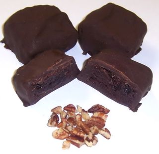 Dark Chocolate Covered Brownie Bites with Pecans in a 1/2 Pound Decorative Box 