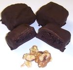 Dark Chocolate Covered Brownie Bites with Walnuts in a 8 oz. Standing Box