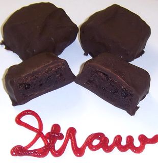 Dark Chocolate Covered Strawberry Browine Bites in a Large Tin