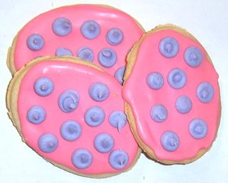 Pink Iced Egg Shaped Sugar Cookies with Lavender Polka-Dots in a 5 Pound White Box