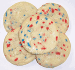 Red, White, and Blue Jimmie Sugar Cookies with Chocolate Chips in a Pail