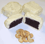 White Chocolate Covered Brownie Bites with Cashews in a 1/2 Pound Decorative Box 