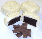 White Chocolate Covered Brownie Bites with Milk Chocolate Chunks in a 1/2 Pound Decorative Bag