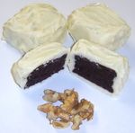 White Chocolate Covered Brownie Bites with Walnuts in a 8 oz. Standing Box