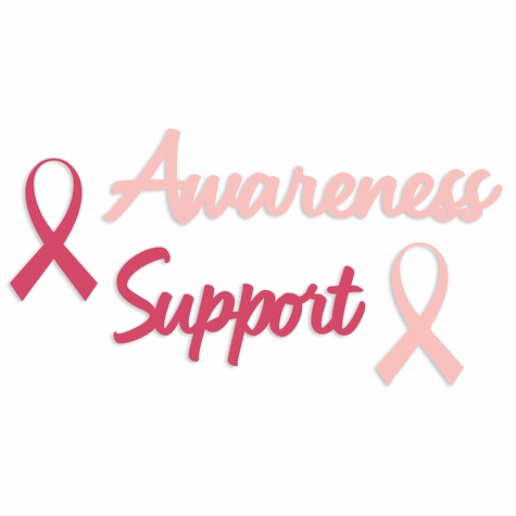 Breast Cancer: Ribbon and words embellishment pack