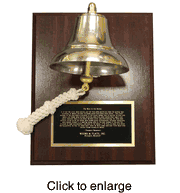 7" Brass Bell Mounted on Custom Wood Plaque - click to enlarge