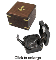 Antiqued Brass Replica Transit Compass with Wood Box - Small - click to enlarge